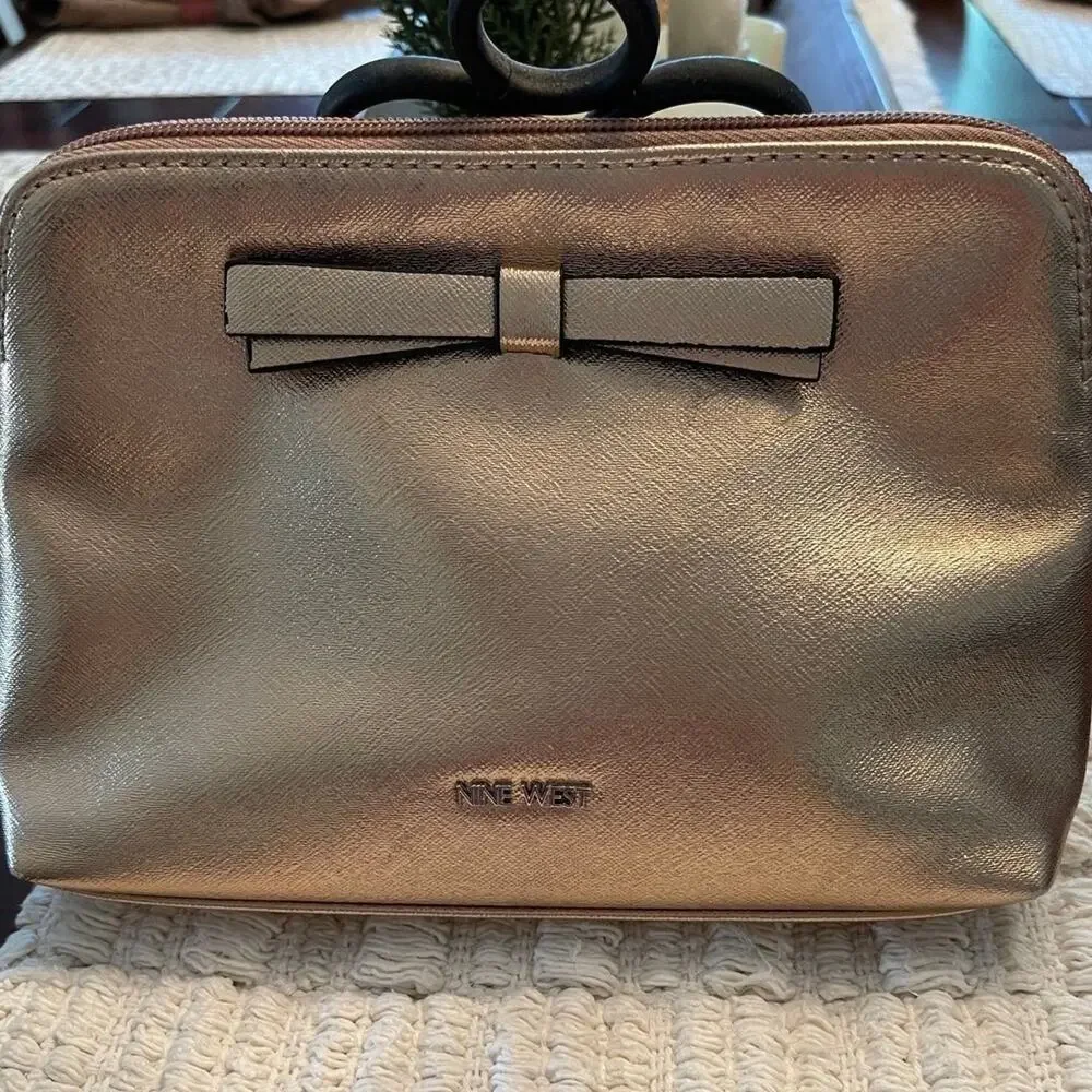 Nine West rose gold metallic cosmetic pouch